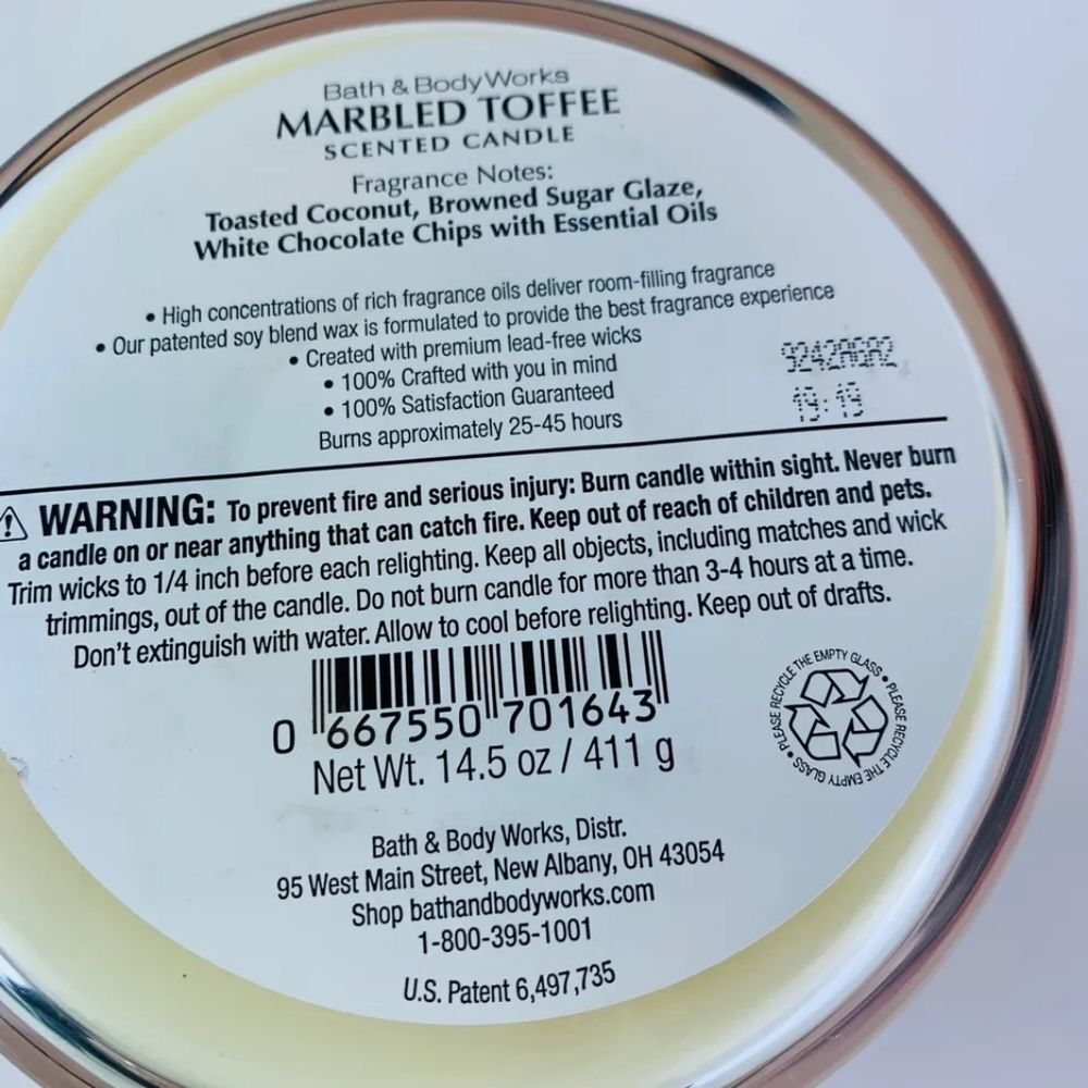 Bath and Body Works Marble Toffee 3-Wick Scented Candle Essential Oils - Picture 3 of 3